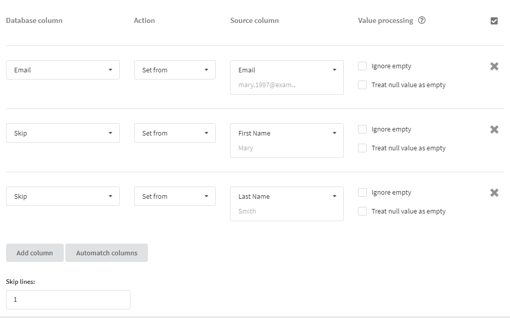Skip option for recording