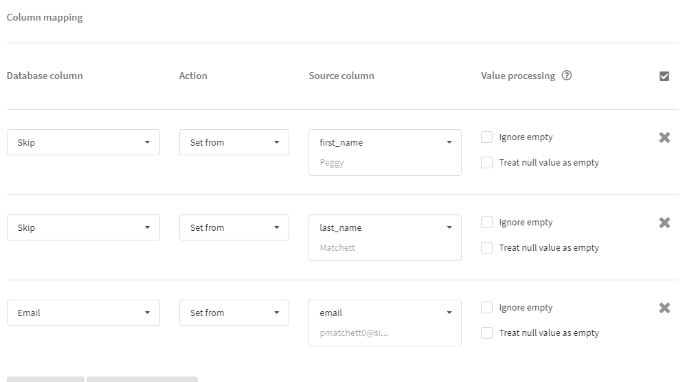 Column mapping