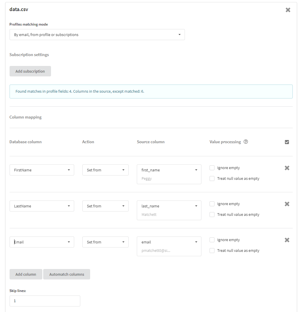 Setting up import