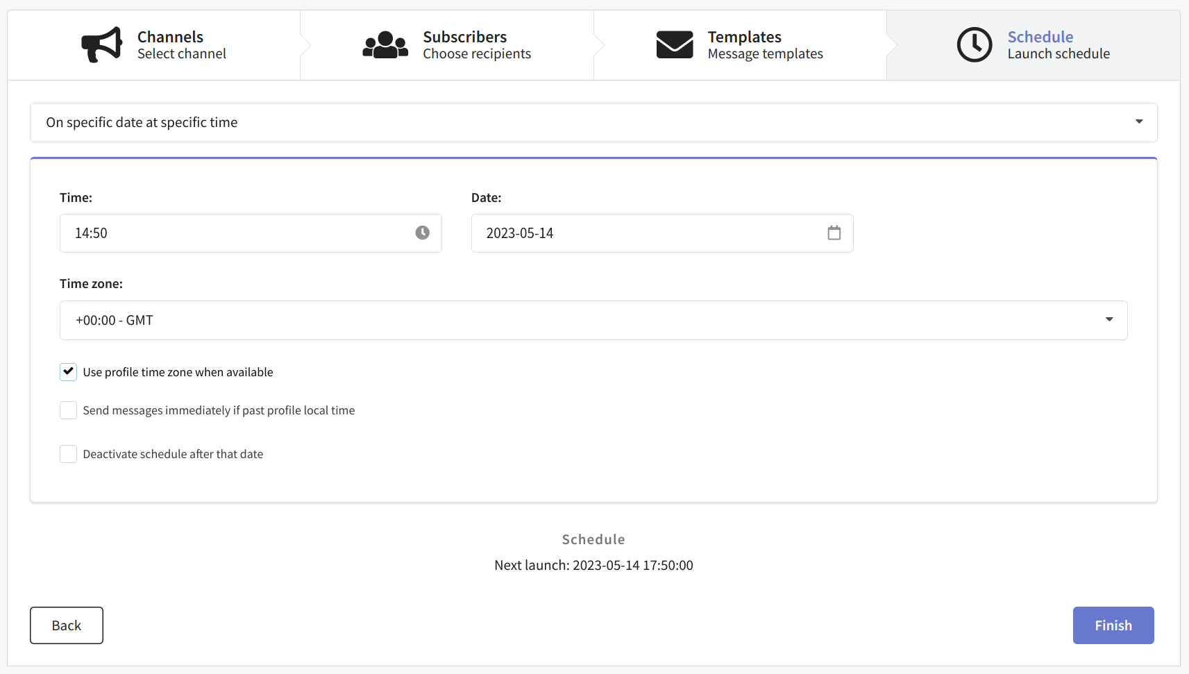 Set up schedule of sending out