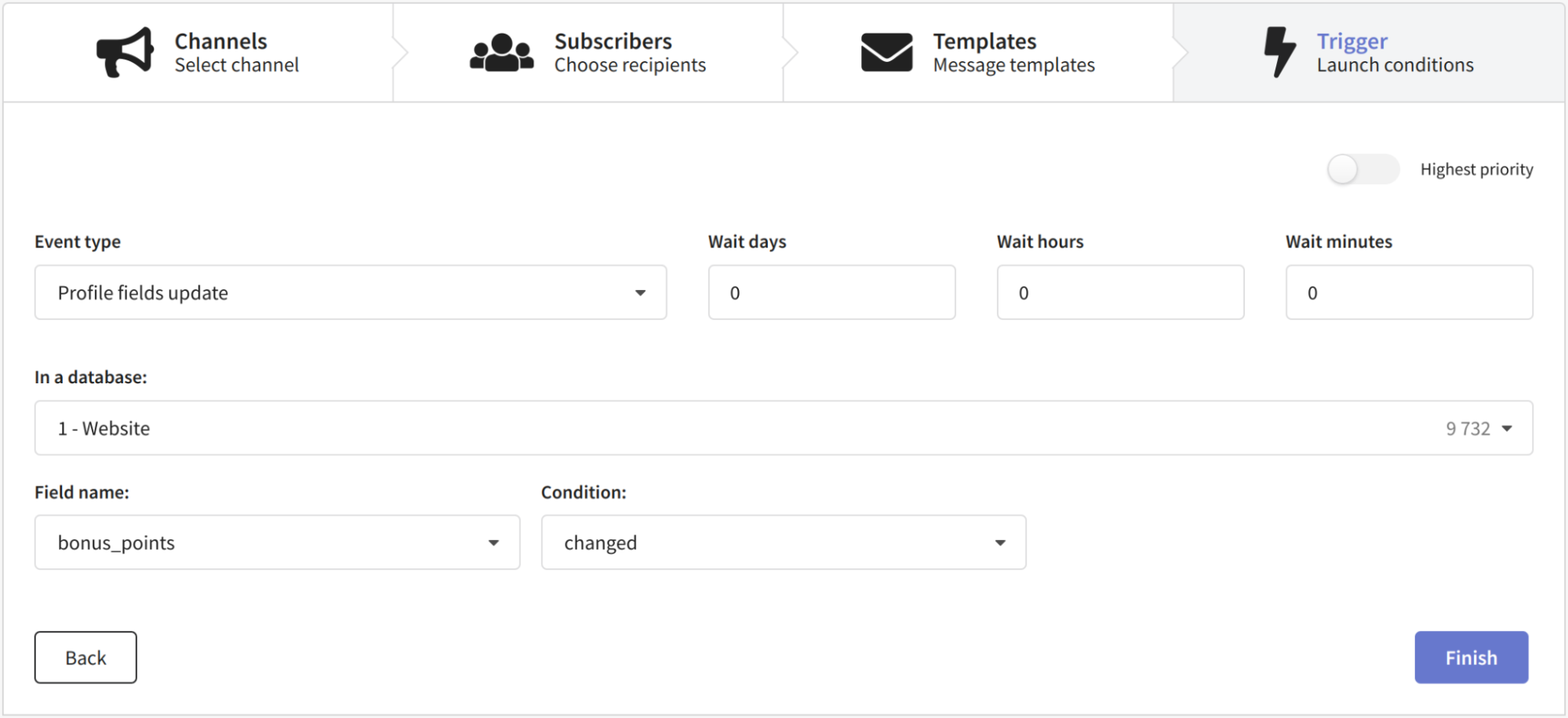Trigger campaign launch condition is when custom field is changed