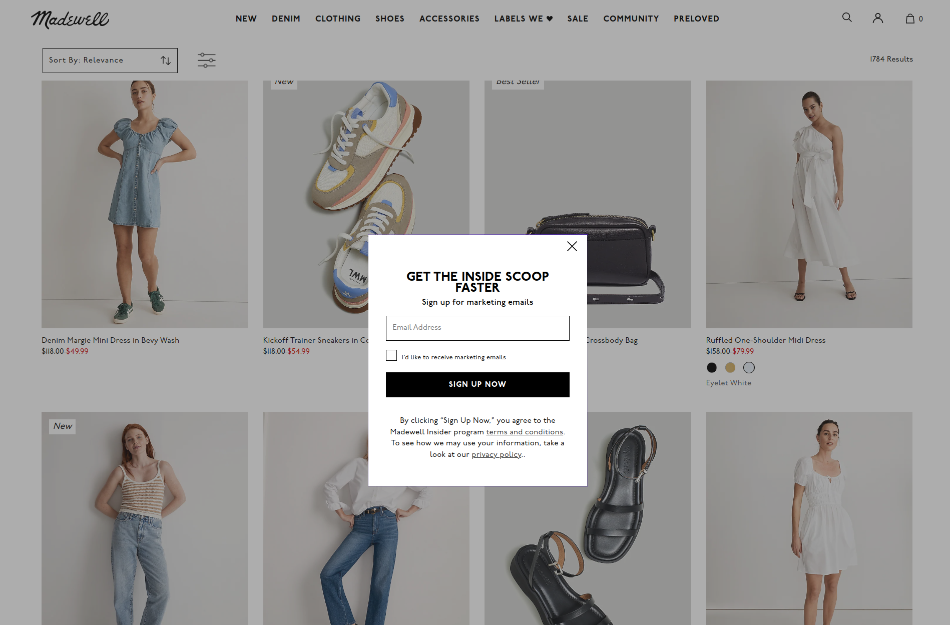 Pop-up with a subscription form on the online store webpage