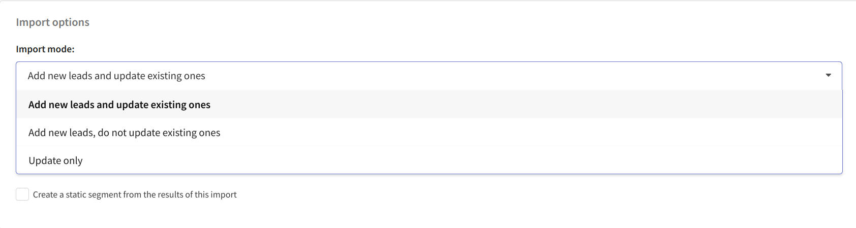 Import options-mode