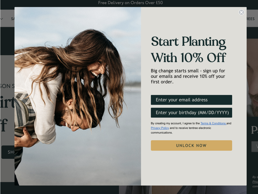 Pop-up form with discount for subscription
