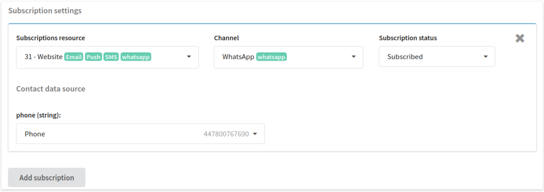Subscription settings