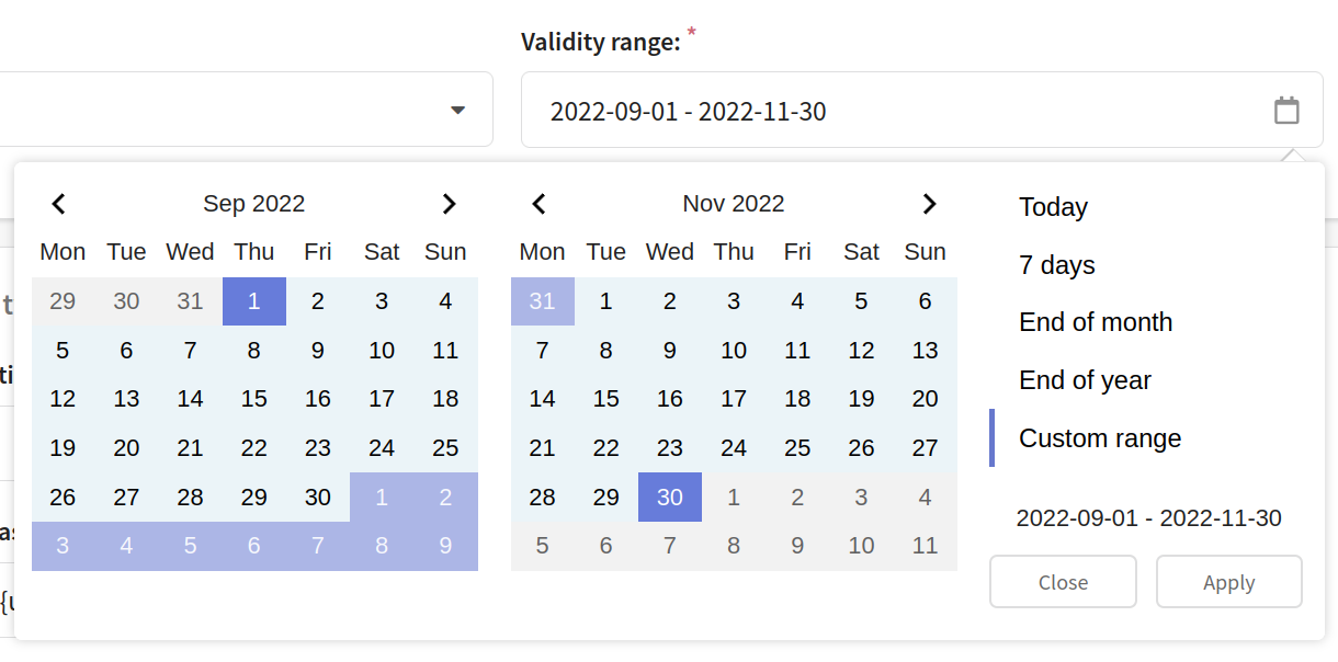 Setting the validity period